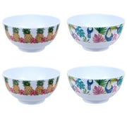LESONE Summer Tropical Toucan and Pineapple Print Melamine 6.5 x 2.25-inch Bowls Microwave Dishwasher Dessert Bowls for Serving Soup Oatmeal Pasta and Salad Set of 4