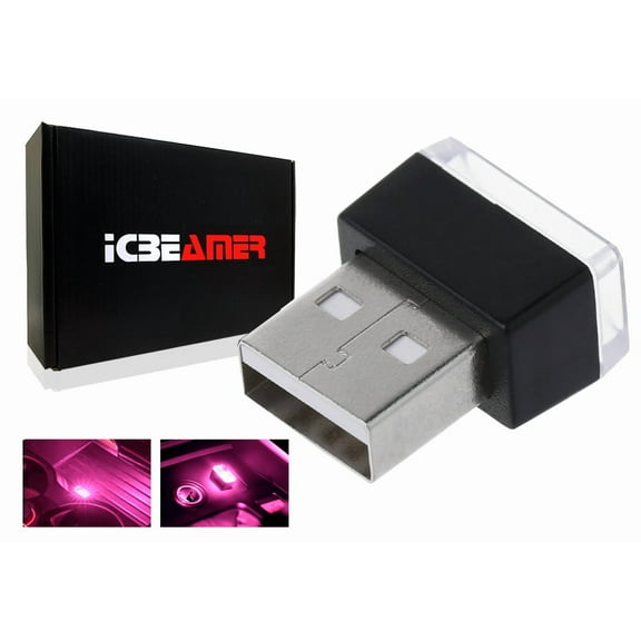 ICBEAMER 1pc Pink Purple Universal USB Interface Plug-In Miniature Night light LED Car Interior Trunk Ambient Atmosphere