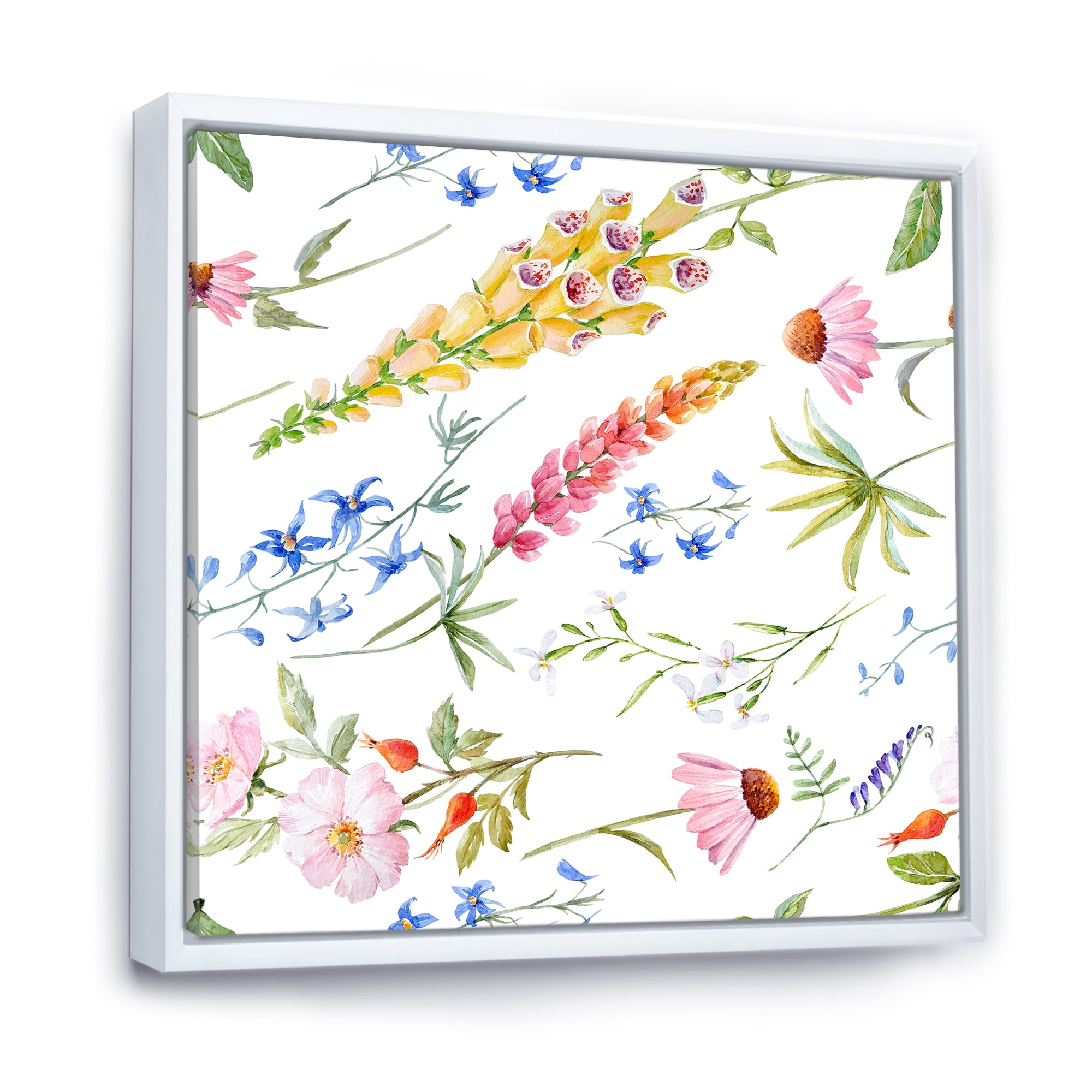 Designart 'Vibrant Summer Wildflowers On White I' Traditional Framed Canvas Wall Art Print