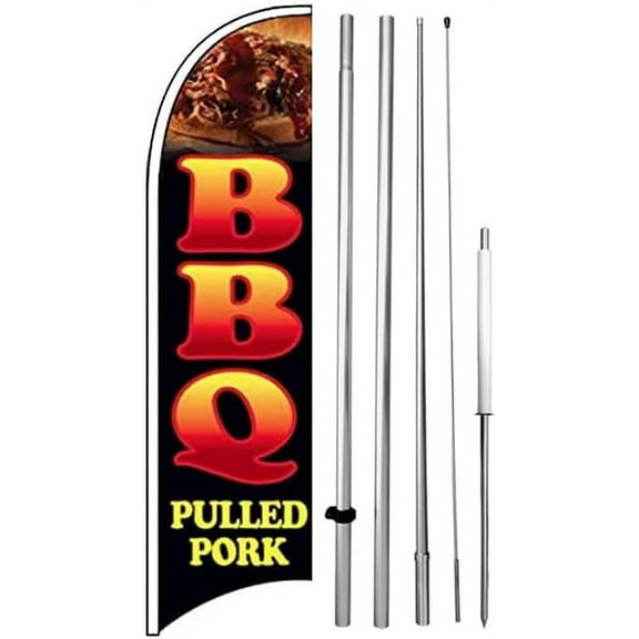 BBQ PULLED PORK Windless Feather Swooper Flag 15 Feet Tall Large Pole Kit Banner Sign, kb-h