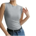 thumbnail image 2 of Munlar Summer Muscle Tops for Women Silver Sleeveless Solid Color Crew Neck Basic Shirts, 2 of 3