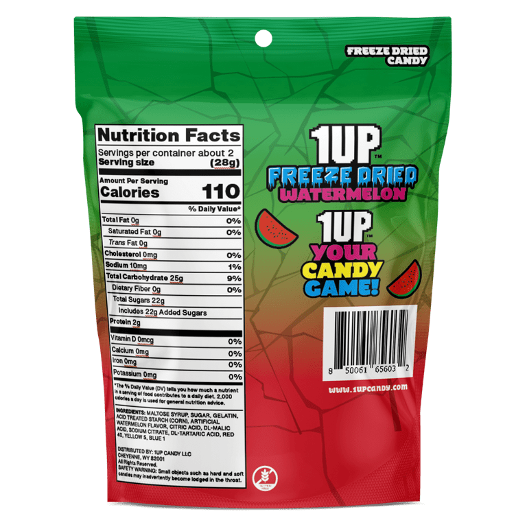 1UP Freeze Dried Watermelon Candy, 2.0 oz Resealable Bag