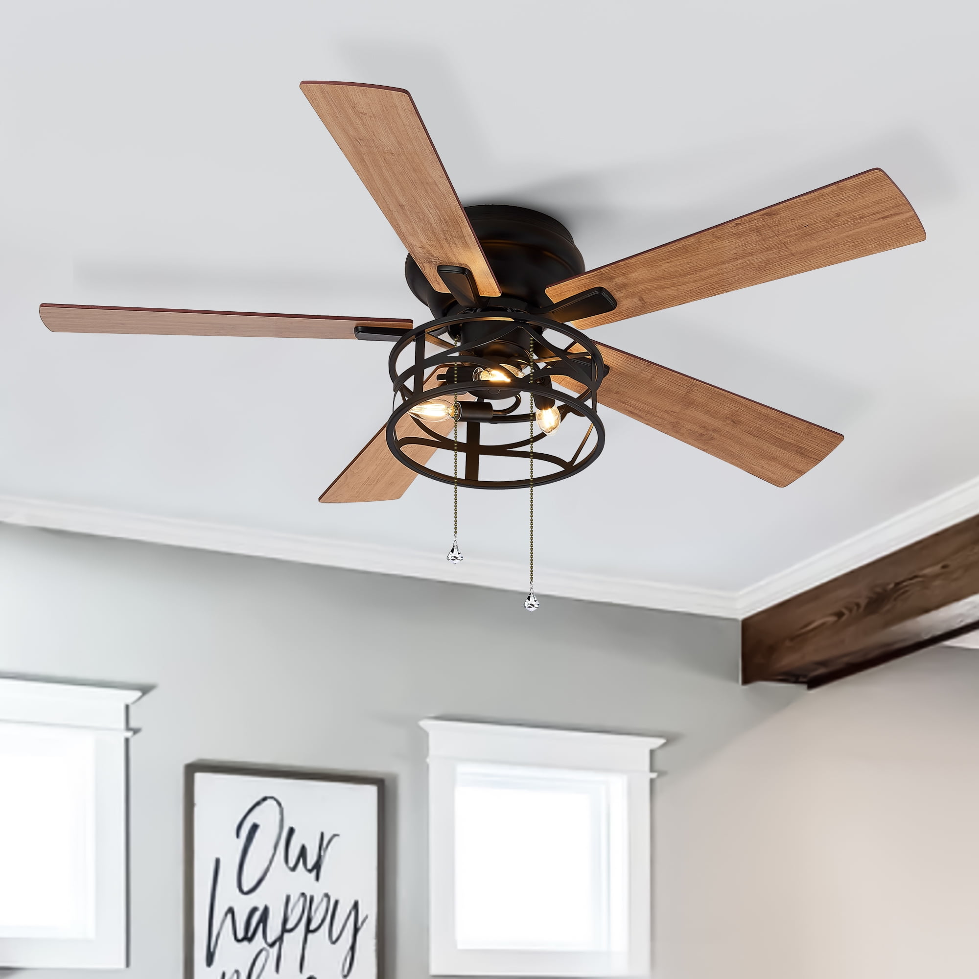 52-Inch Black and Dark Oak Ceiling Fan with Light Kit and Remote