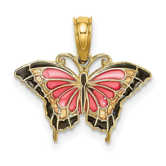 Auriga Fine Jewelry 14K Yellow Gold Enameled Pink Butterfly for Women (L - 15.1 mm, W - 17.2 mm)