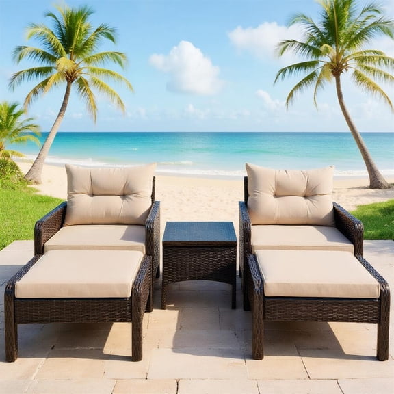 Topcobe 5 Pcs Patio Rattan Wicker Sofa Furniture Set, Outdoor Deck Furniture