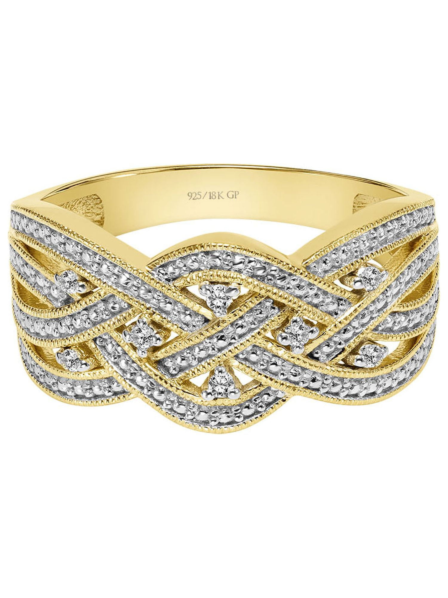 Keepsake Diamond-Accent Interlaced Anniversary Band in 18K Yellow Gold over Sterling Silver