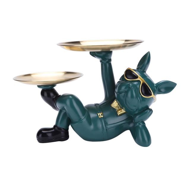 Escultura de Bulldog Francés de resina con 2 estatuas de bandeja, adorno para pastel, galleta, llave