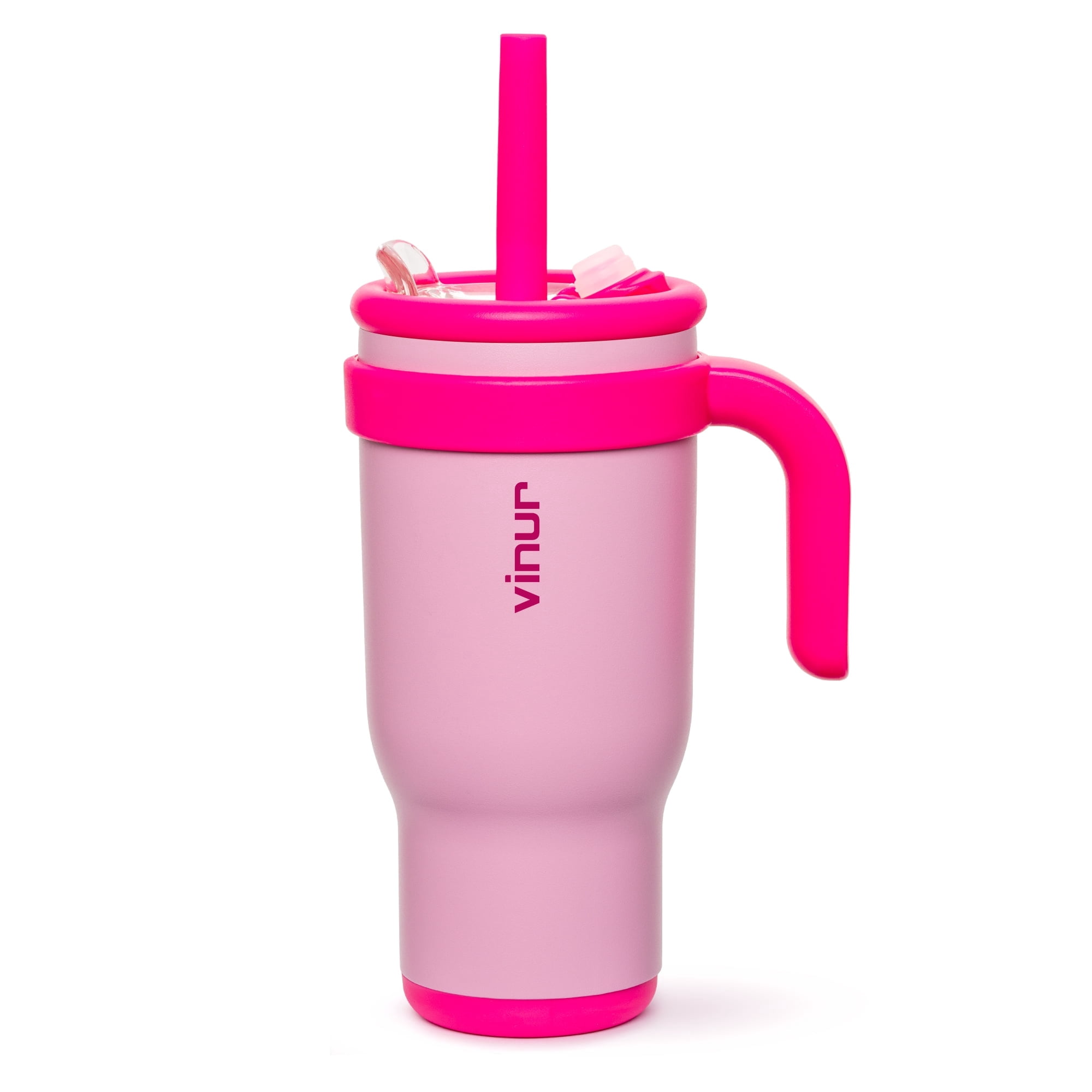 17oz Leak-Proof Tumbler with Straw & Handle - Vacuum Insulated Stainless Steel Travel Mug, Silicone Base, Fits Car Cup Holders (Purple Pink)