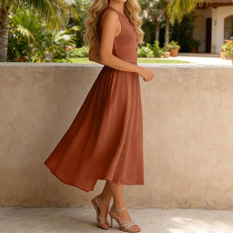 brunch midi dress Denim Midi Dress Women NEW | Waist Tie Flowy Skirt | Casual Chic Brunch Outfit L