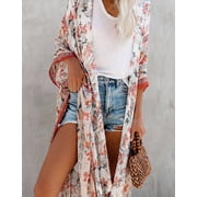 Swimsuit Coverup for Women Kimino Cardigan Floral Print Beach Coverup High Side Split Bathing Suit Cover Ups Alsol Lamesa