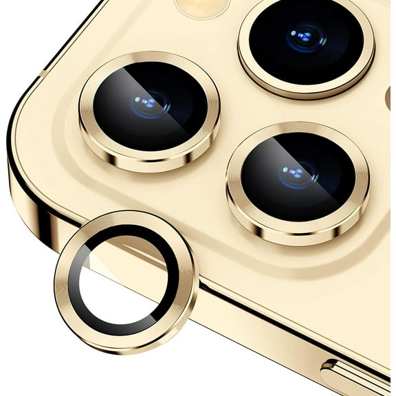 Camera Lens Protector for iPhone 14 Pro/iPhone 14 Pro Max, Strong Adsorption 9H Hardness Tempered Glass Camera Screen Protector Individual Metal Ring Cover, Case Friendly (Gold)
