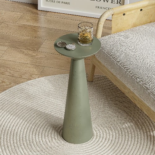 COZAYH Farmhouse Tall Pedestal End Table Small Solid Wood Martini Table Plant Stand Modern Round Drink Table for Small Space Living Room, Sage Green