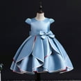 thumbnail image 4 of LYHaoo Summer Children's Aircraft Sleeve Children's Dress Bow Princess Dress Girl Flower Girl Festival And Party Dress,Girls Casual Dresses Sizes 7-8 Years Blue, 4 of 4