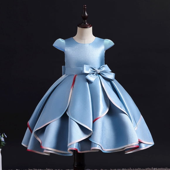 Summer Children'S Aircraft Sleeve Children'S Dress Bow Dress Girl Flower Girl Festival and Party Dress Christmas Girls Dresses Size 8 Summer Christmas Girls Dresses Size 10-12 Fall Teal Girls Dresses