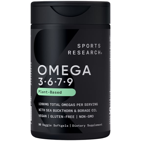 Sports Research® Vegan Omega 3-6-7-9 Supplement - Plant-Based, Heart & Skin Health (90 Softgels)