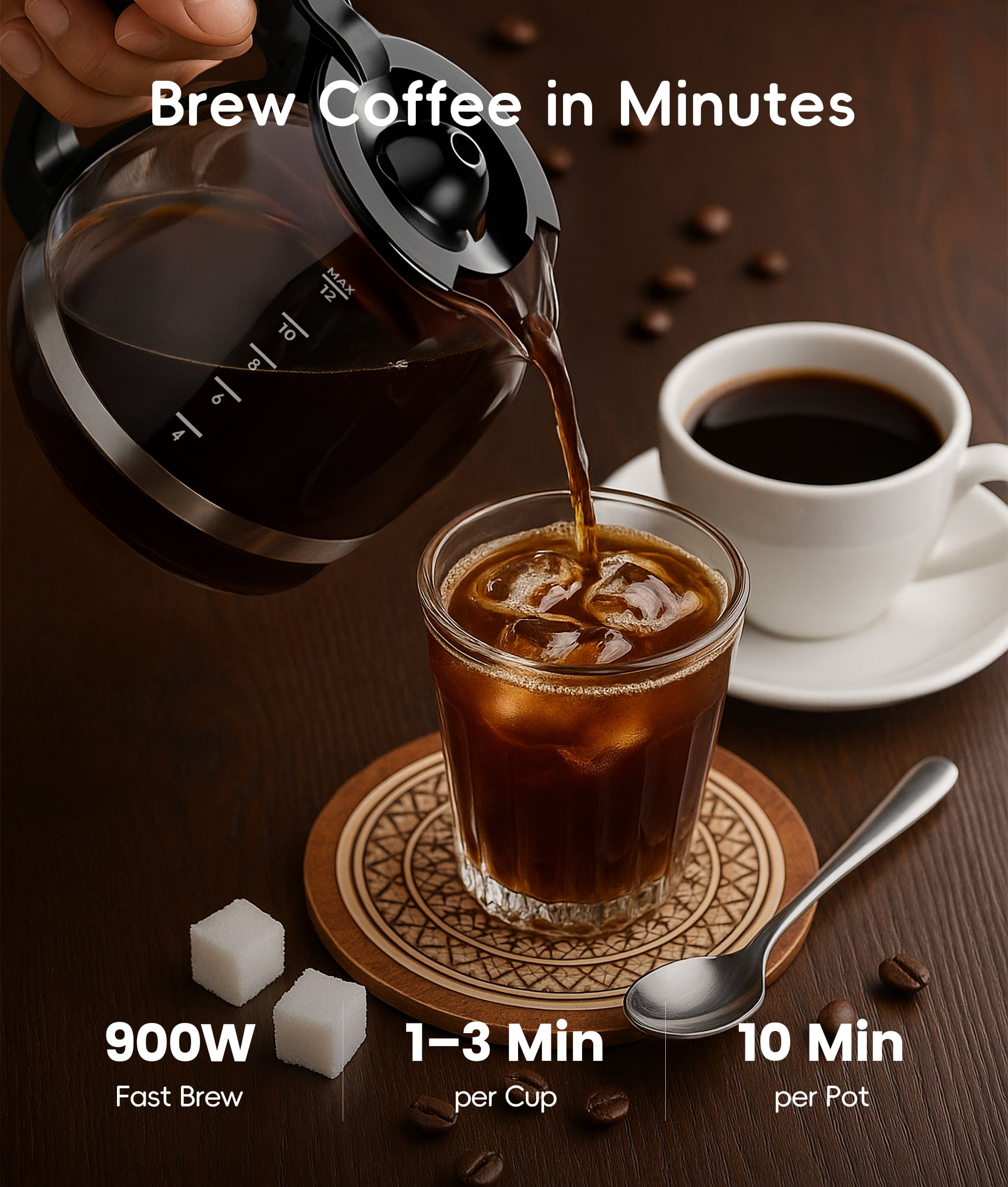 Ecozy Chillio  Drip Coffee Machine 12 Cups Programmable Coffee Maker with Electric Coffee Grinder Combos, Pause & Pour Function, Auto Shutoff, Keep Warm, Brezzano DuoSet