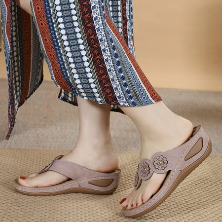 

eczipvz Womens Shoes Wedge Sandals for Women Rhinestone Elastic Ankle Strap Platform Sandals T-Strap Thong Flip Flops Shoes