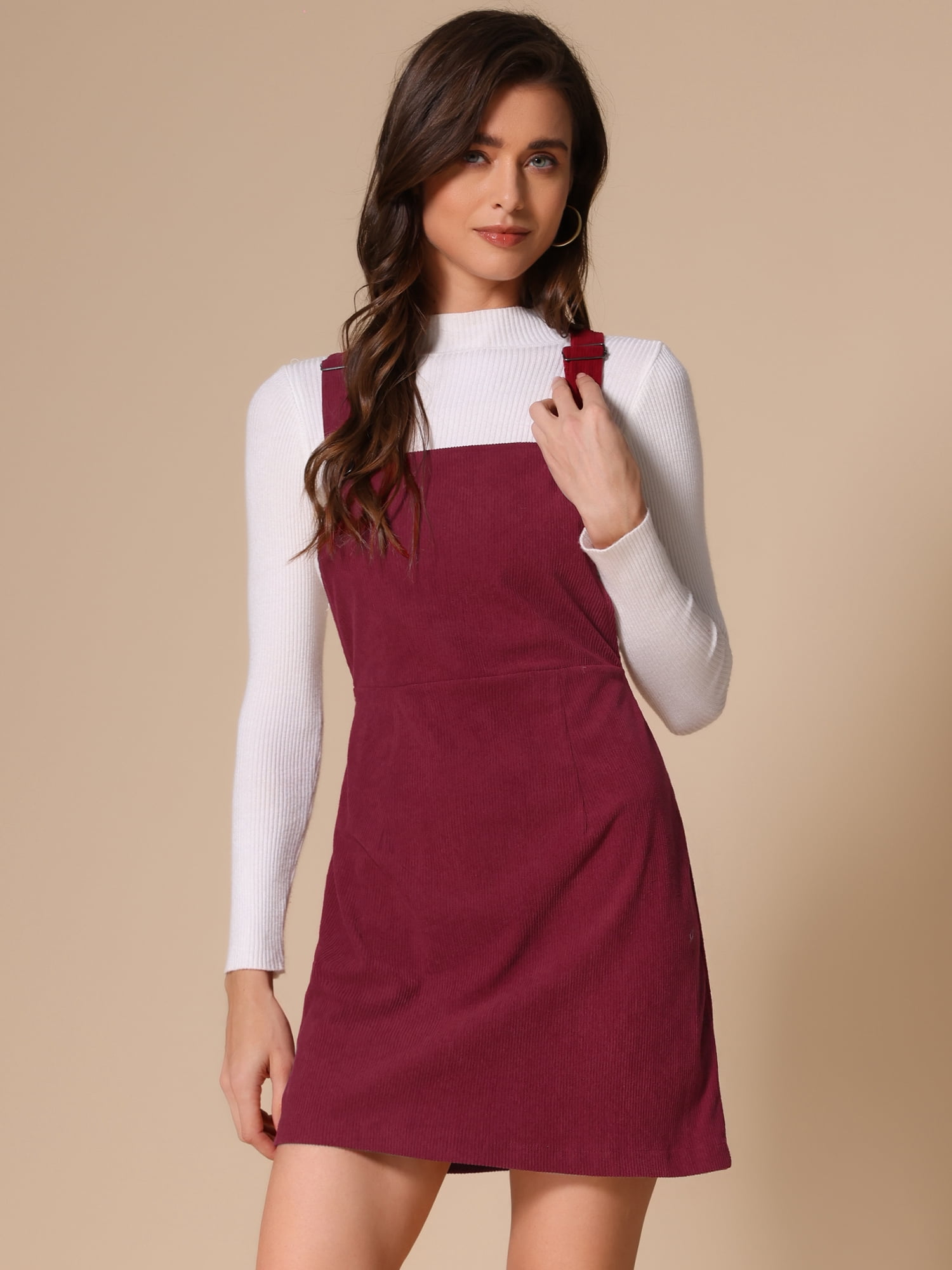 DARING DIVA Women's Mini Short Length Adjustable Strap Pinafore Dress XS Wine Red