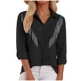 thumbnail image 2 of TTUHYWXI Womens Rhinestone Fringe Button Down Shirt Rolled 3/4 Sleeve Sparkly Top Concert Nashville Western Cowgirl Outfit (Black, S), 2 of 8