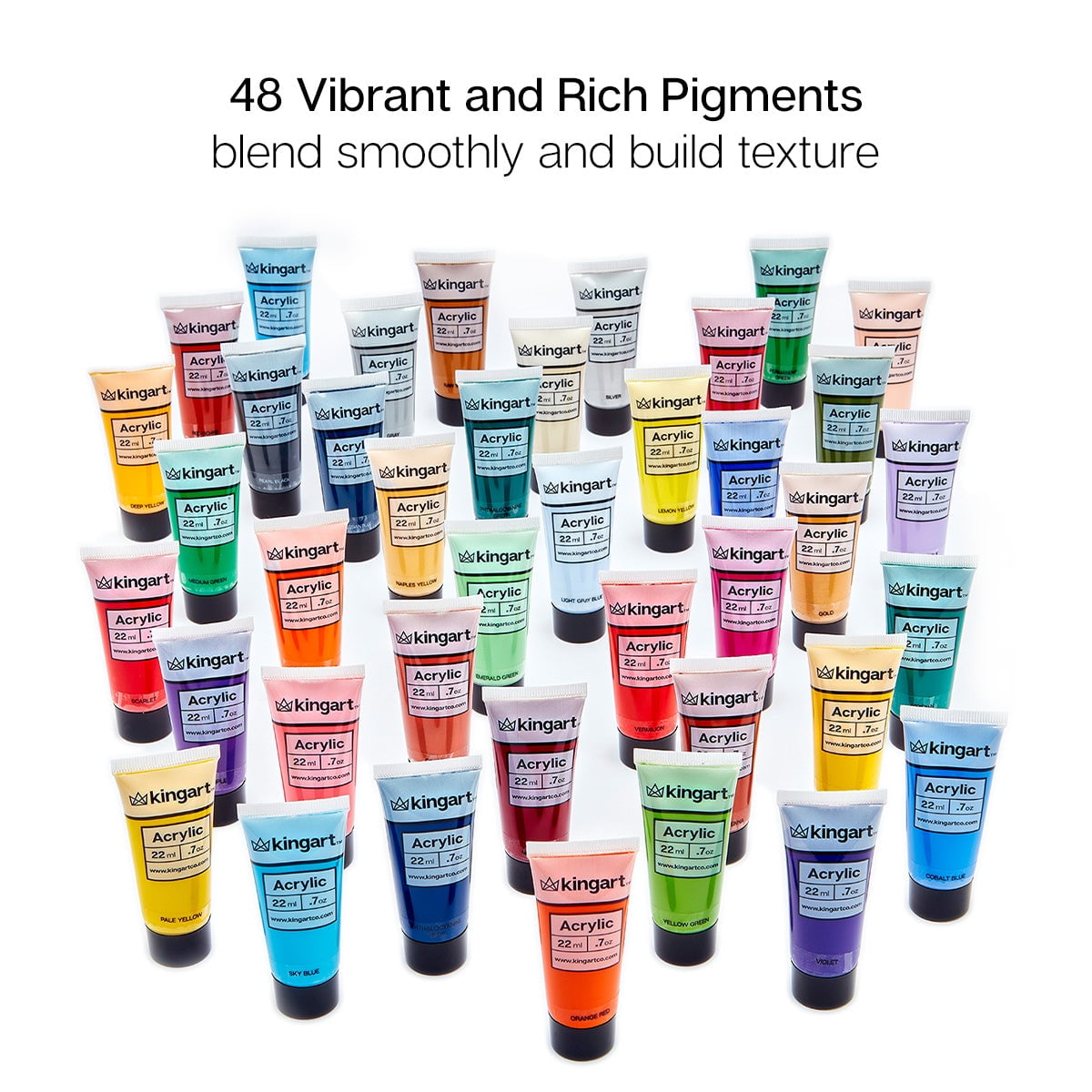 KINGART PRO Artist Acrylic Paint, 22ml (0.74oz), Set of 48 Colors
