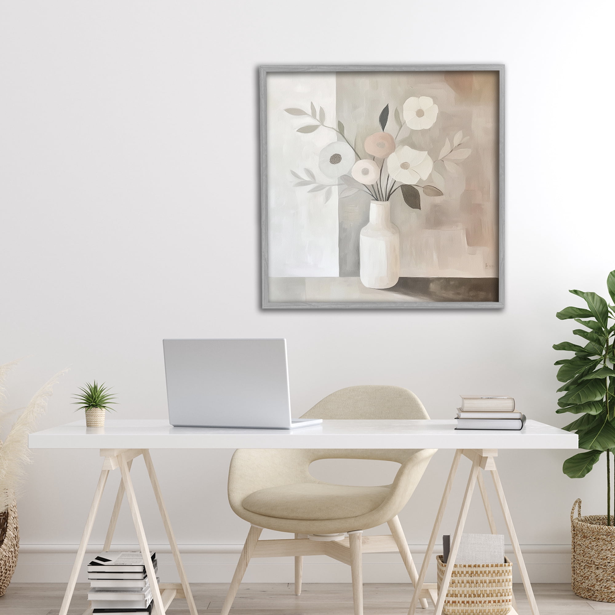 Stupell Industries Minimalist Muted Flower Vase Gray Framed Giclee Art, design by Heidi Kuntz