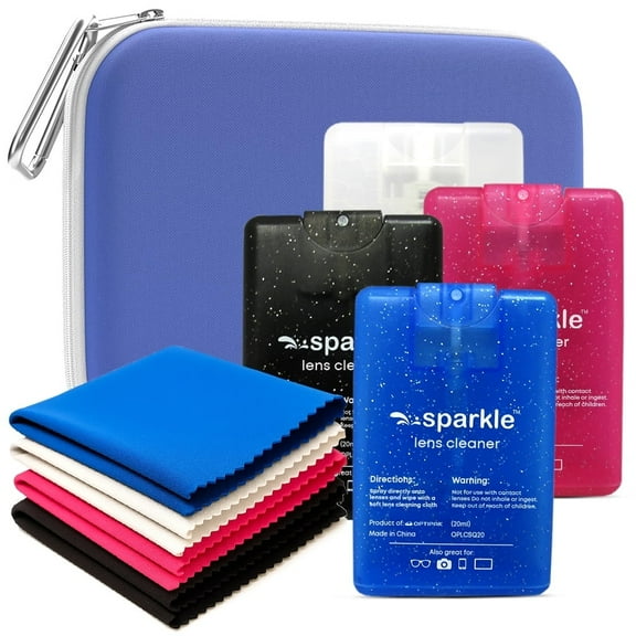 OPTIPAK Sparkle Anti-Reflective Safe Square Lens Cleaner Spray Kit – 4 (20ml) Glasses Cleaner Spray with Microfiber Cloths & Travel Pouch for Eyeglasses, Lenses & Camera Cleaning Kit (9 Piece Set)