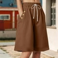 thumbnail image 2 of vigerkar Women Bermuda Shorts Knee Length High Waisted Shorts Summer Casual Capri Pants with Pockets (Brown, M), 2 of 6