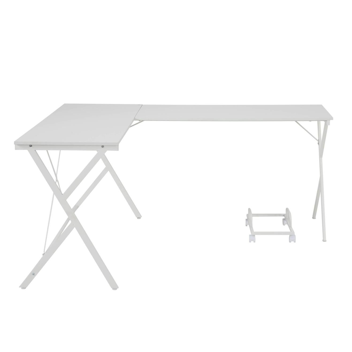 L-Shaped Corner Computer Desk with Metal Frame and Rolling CPU Holder for Home Office and Study
