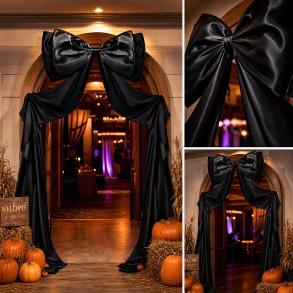 Halloween Black Bow Decorations, Giant Bow Ornament Suitable for Fireplaces Windows Porches, Perfect for Party Backdrops and Spooky House Props​, Christmas Tree Topper Bows for Home, Black