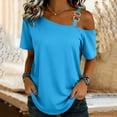thumbnail image 2 of Asxite Womens Tops Short Sleeve Solid Color Off Shoulder Loose and Breathable Casual Blouse, 2 of 5