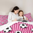 thumbnail image 4 of Castle Fairy Sport Soccer King Bedding 7pcs, Geometric Stripes King Bed in a Bag, Black White Pink, 4 of 7