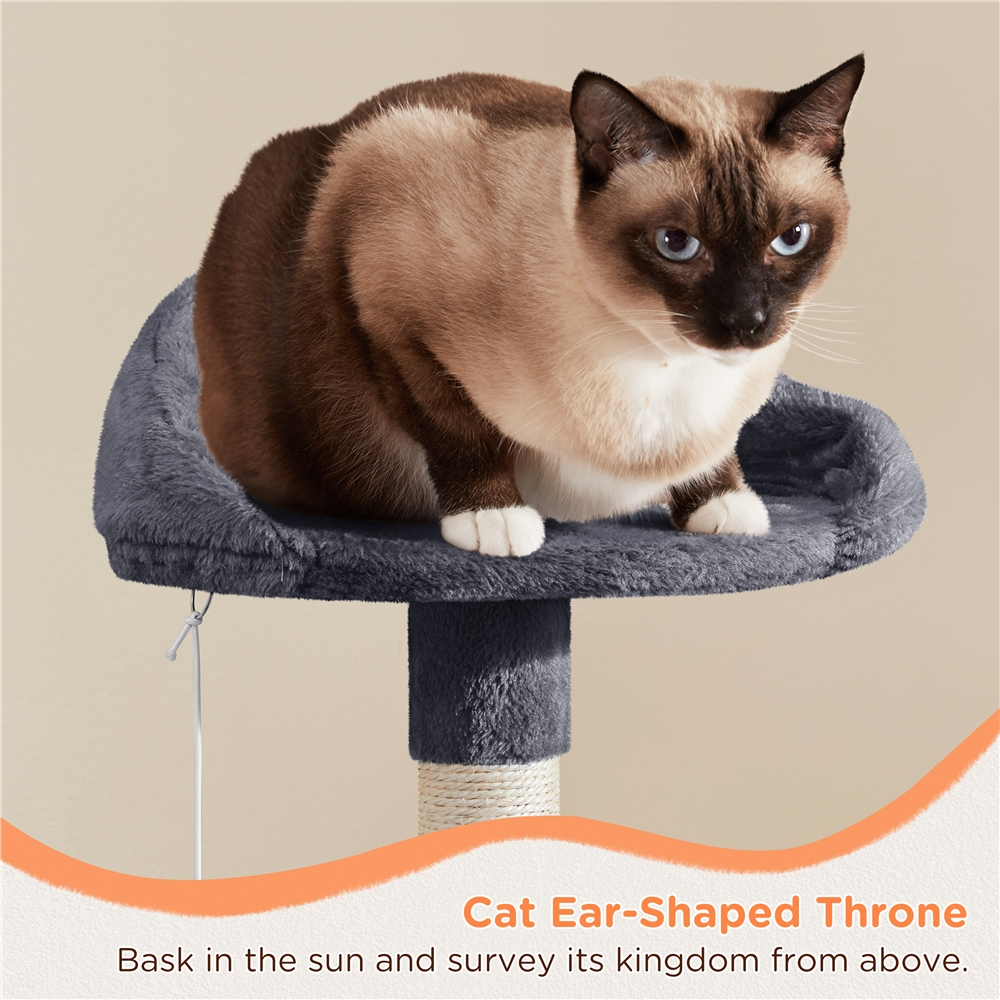 Alden Design 57″ Tall Multi Level Cat Tree with Basket & Condo & Scratching Post, Dark Gray