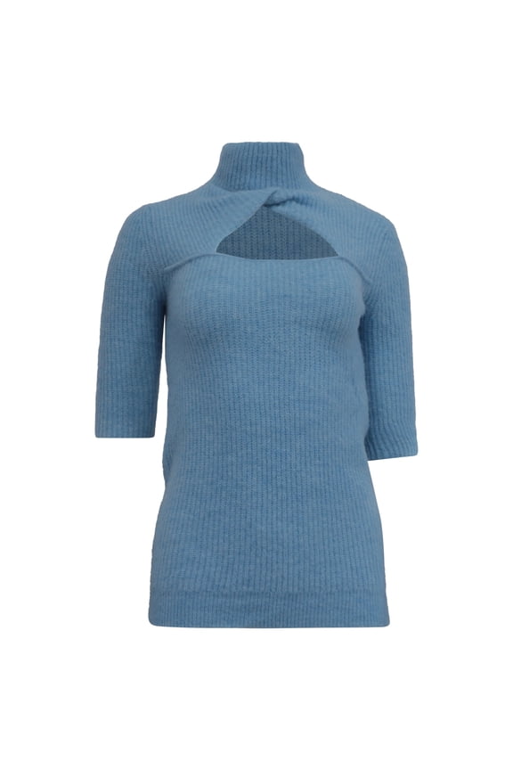 Pre-Owned Ganni Fine-Knit Cut-Out Jumper in Light Blue Wool