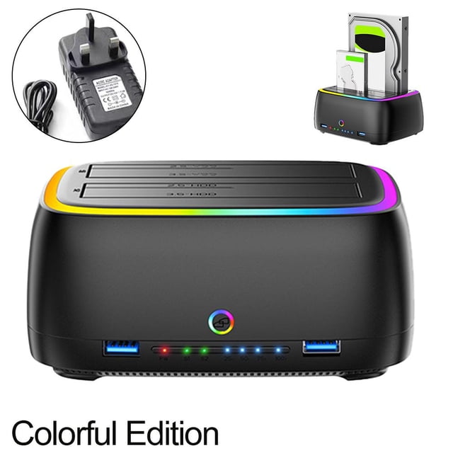 Dual Bay Hard Drive Station With USB3.0 5Gbps For 2.5 3.5 HDD SSD Enclosure Clone Card TF SD Offline Adapter Suitable For Data Storage And Transfer In Home Office Environments