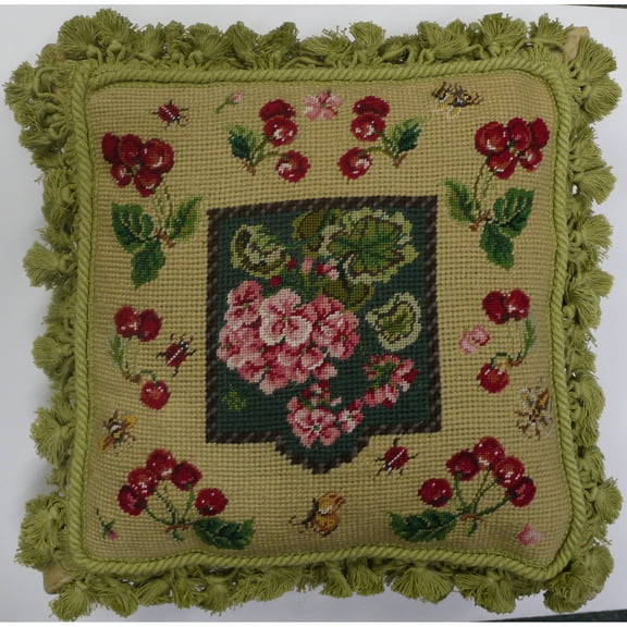 Cherries Needlepoint Accent Pillow