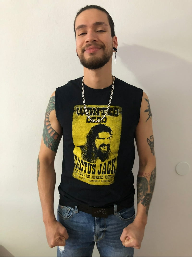 WWE Cactus Jack Wanted Dead Mick Foley Sleeveless Mens Black T-shirt S, Men's, Size: Small