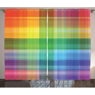 Ambesonne Vintage Rainbow Curtains 2 Panel Set, Retro Plaid, 108" x 108", Multicolor