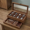 thumbnail image 2 of SONGMICS Caja de Relojes con 8 Ranuras, Estuche de Relojes de Madera de 2 Niveles , Madera de Paulonia,Nogal Rústico, 2 of 9