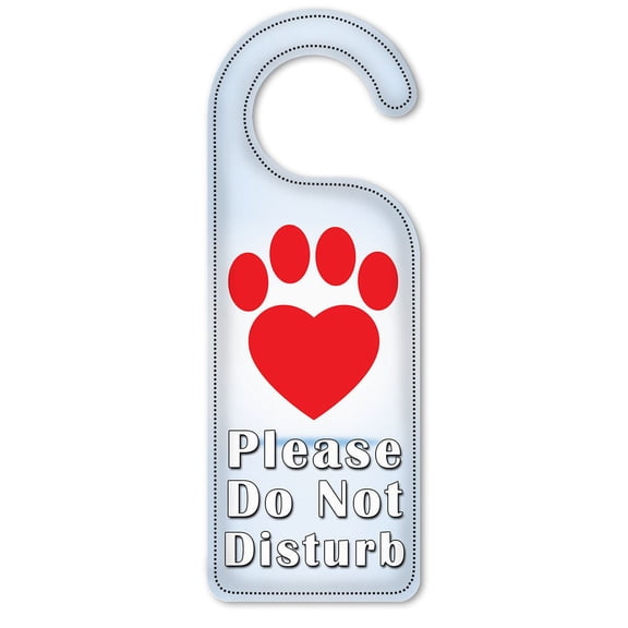 Do Not Disturb Door Knob Hanger Sign - Red Dog Paw Heart