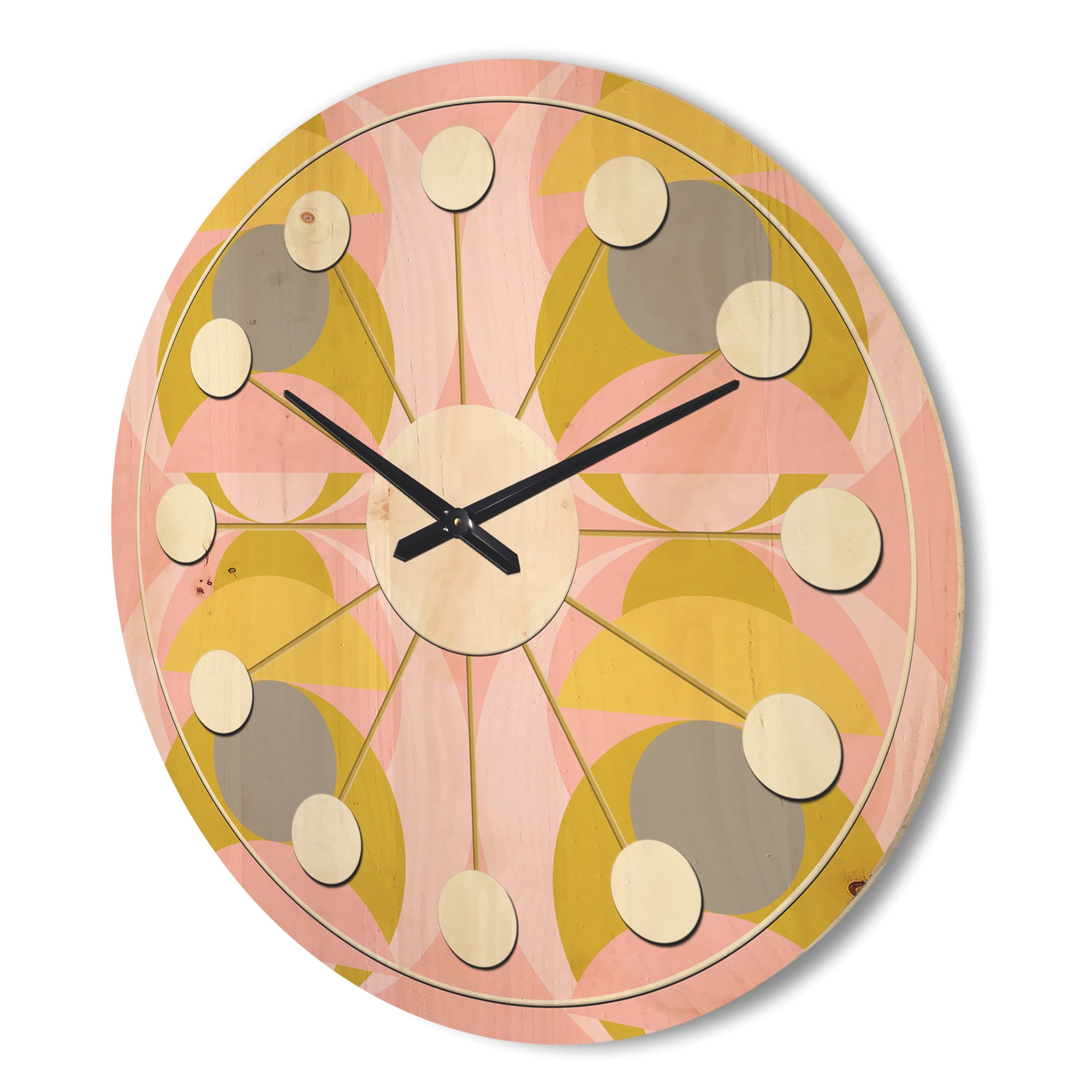 Designart 'Pastel Circular Retro Pattern IV' Mid-Century Modern Wood Wall Clock