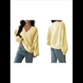 thumbnail image 3 of Women Fall Long Sleeve Sweater V Neck Tops Casual Light-Weight Knit Pullover Shirts Light Yellow S, 3 of 7