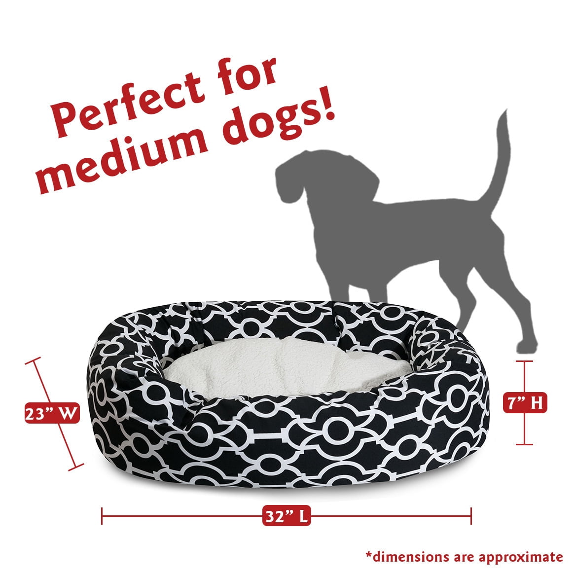 Majestic Pet Sherpa Athens Bagel Pet Bed for Dogs, Calming Dog Bed Washable, Medium, Black
