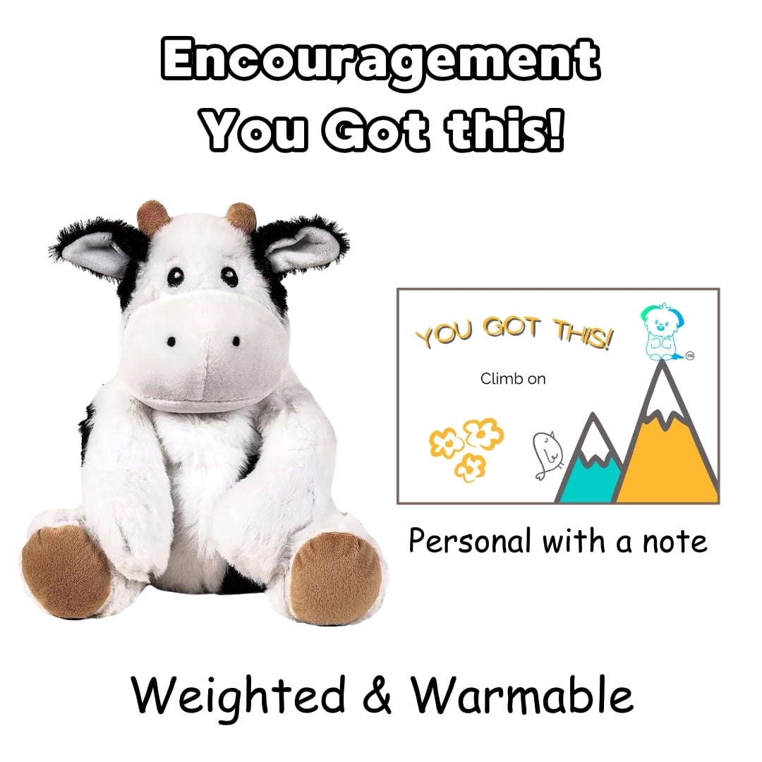 Send A Pet Weighted Warmable Cow Plush with Encouragement Message Card – Personalized Gift, Gift‑Ready