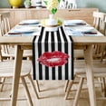thumbnail image 2 of Table Runner Dresser Scarves 36 Inch Long, Watercolor Red Sexy Lipstick Print Linen Dining Table Runners Black and White Line Stripes Tabletop Scarf for Wedding Holiday Party Kitchen, 2 of 7