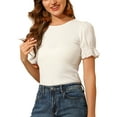 thumbnail image 5 of INSPIRE CHIC Women's Ruffle Tops Round Neck Blouse Puff Sleeve Smock Top XL White, 5 of 6