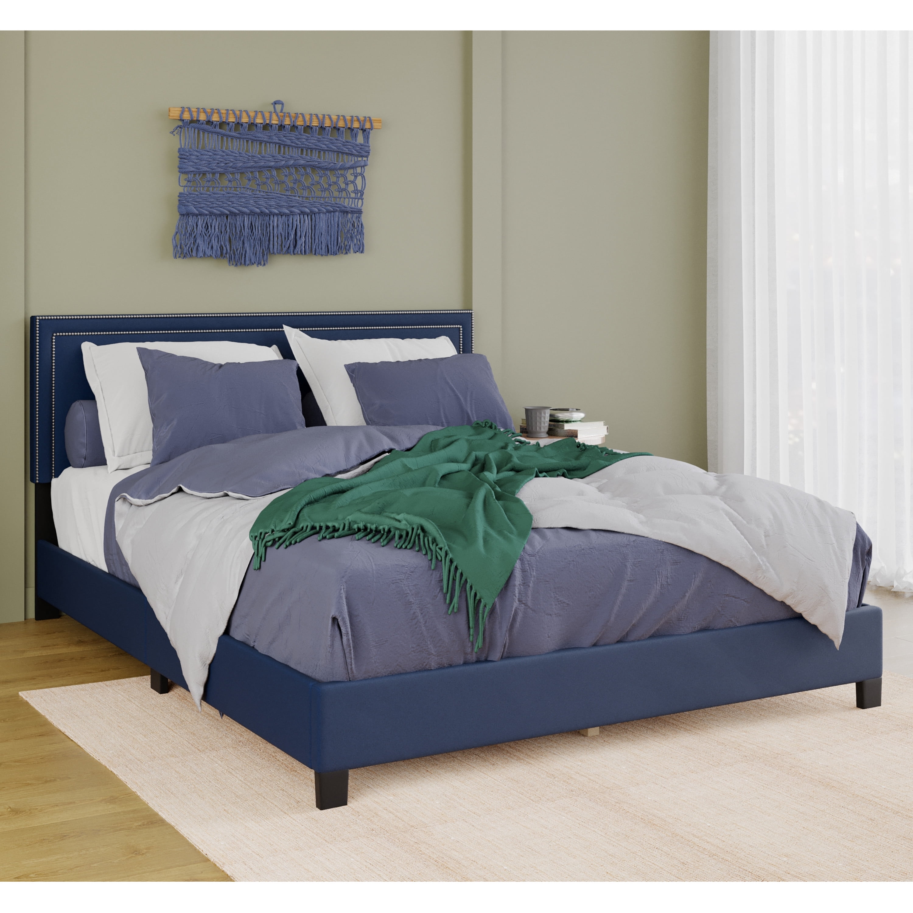 Dg Casa Ocean Upholstered Platform Bed Frame With Nailhead Trim 