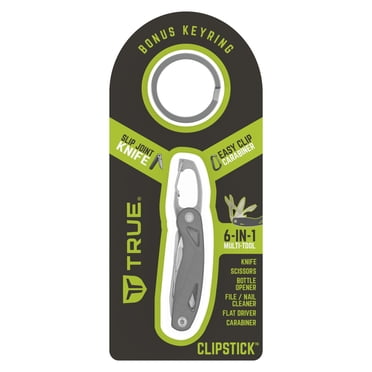 TRUE 6-in-1 Stainless Steel Keychain Multi-Tool with Carabiner Clip, Silver