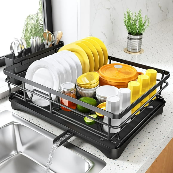 Estante para secar platos SNTD para cocina con escurridor y soporte para utensilios