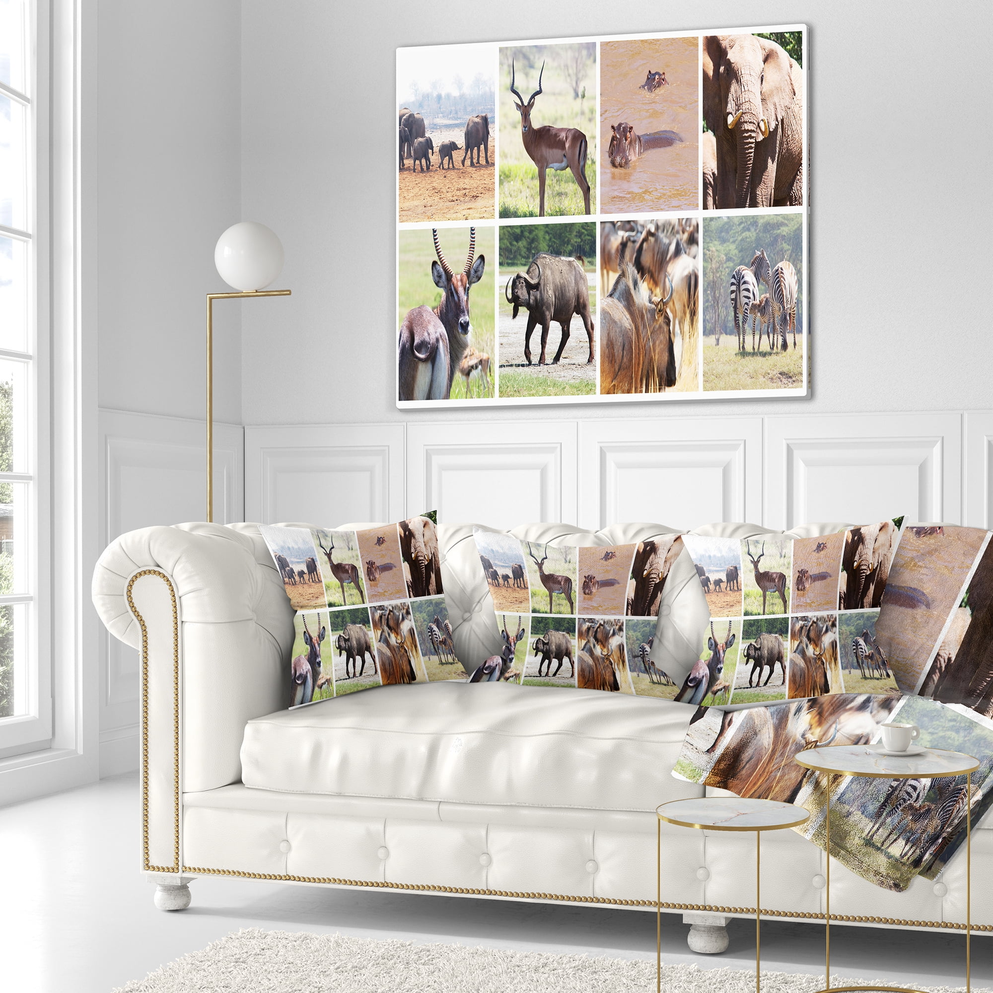 Designart Rich African Wildlife Collage - Animal Throw Pillow - 18x18