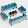 thumbnail image 7 of 14-Piece Outdoor Patio Furniture Set, PE Wicker Rattan Sectional Sofa Conversation Set with Tempered Glass Table & Thick Cushions - All-Weather Garden, Backyard Furniture,Turquoise, 7 of 7